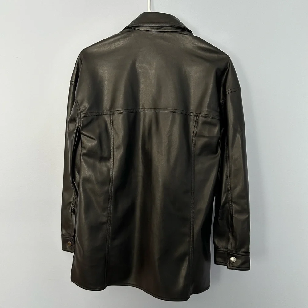 Blank NYC Women’s Lonestar Oversized Vegan Leather Fringe Shirt Jacket S Black - Picture 6 of 11